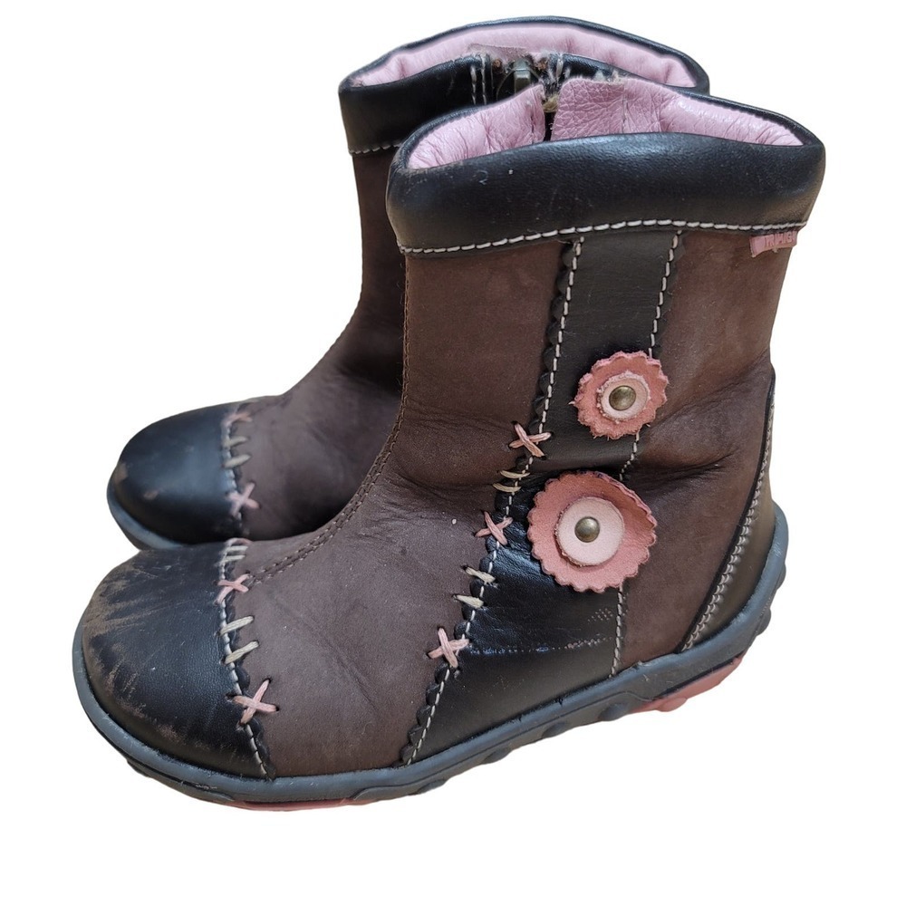 PRIMIGI Toddler Girls Leather Brown Pink Boots Zip Up Size 23